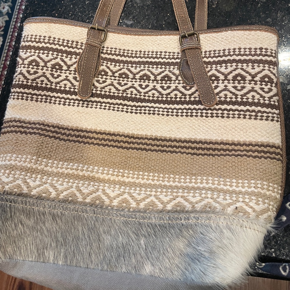 Brown and Cream Patterned Tote Bag
